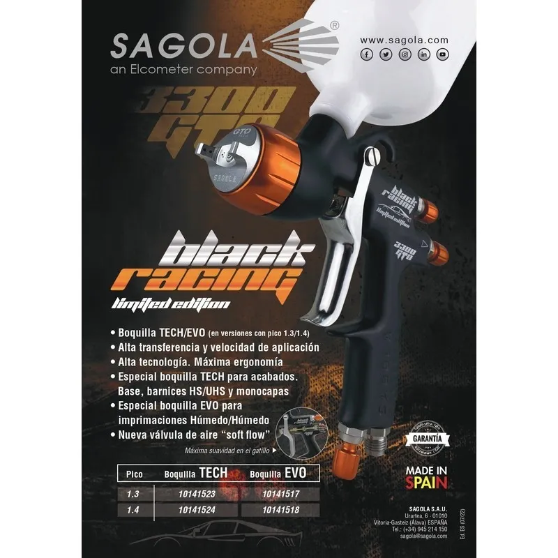 Pistola 3300 GTO Sagola Black Racing 1.4mm TECH